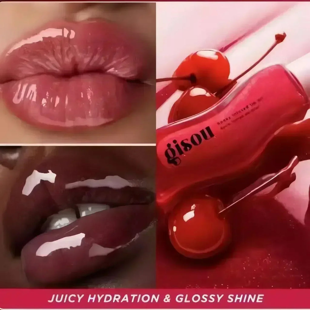 Gisou moisturizing honey-infused lip oil with a high-shine, glossy pink finish to reduce lip lines and add hydration.