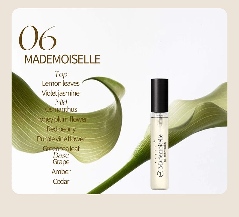 HOPE CHRISTINE Mademoiselle EDT spray sample. Floral scent, citrus, jasmine, amber notes. Slim glass bottle. Women's.