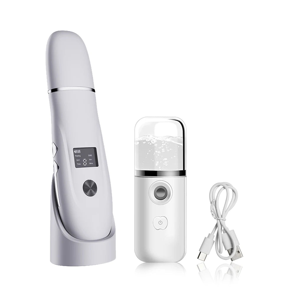 Ultrasonic Face Scrubber - Deep Pore Cleaning & Blackhead Removal Device Scrubs Treatments White add Spray Tidesmit