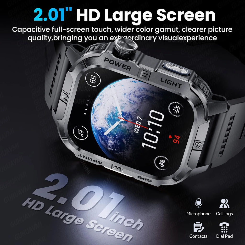 2026New Outdoor Military Men's Smartwatch, Equipped With GPS LED Lighting, Compass, Wireless Communication IP68 Waterproof Watch