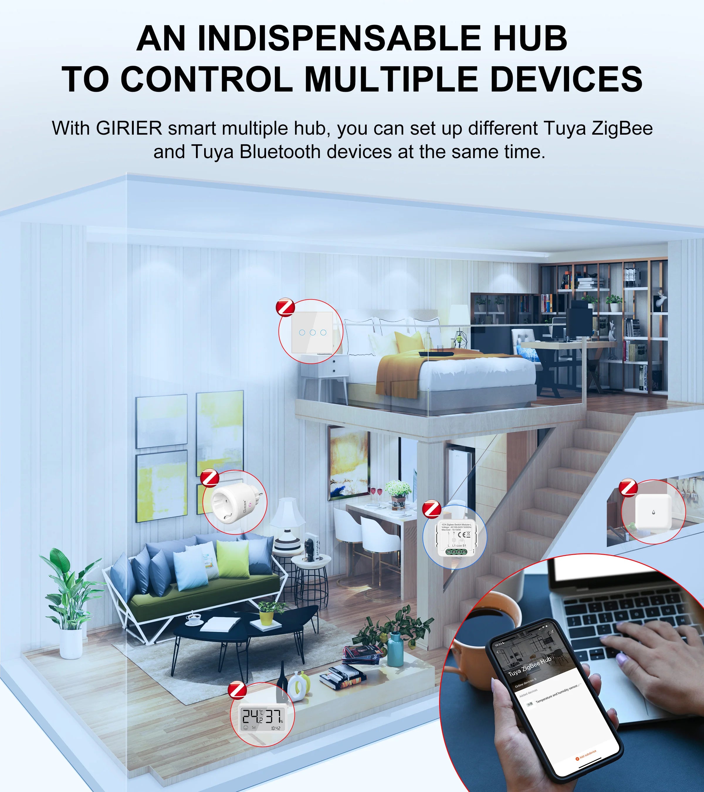 Tuya ZigBee Gateway Hub with Antenna for Smart Home Automation Tidesmit