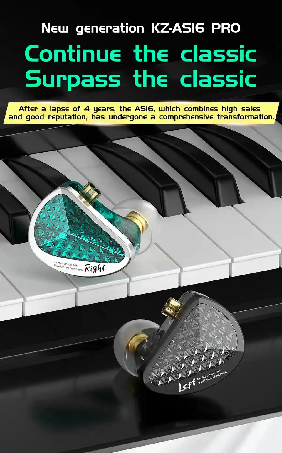 KZ AS16 Pro 16BA Hi-Fi In-Ear Monitors with Precision Noise Isolation Tidesmit