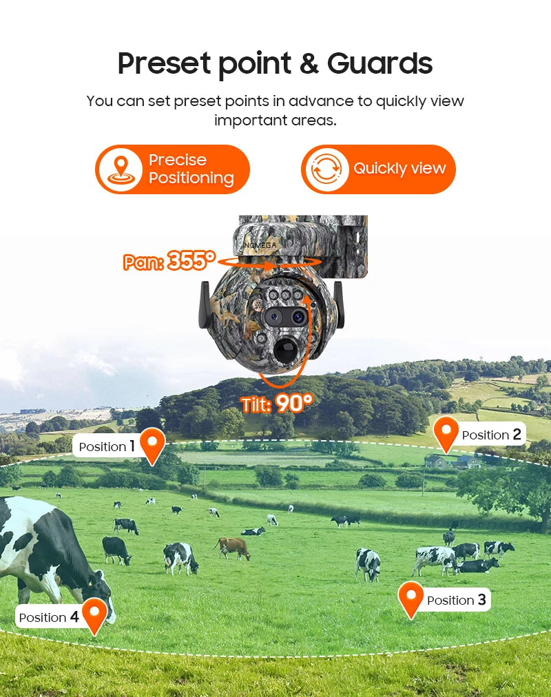 INQMEGA 8MP Solar Powered Camera 4K 4G / WIFI Solar Camera Solar Panel  Security PIR Human Detection Cam in Forest