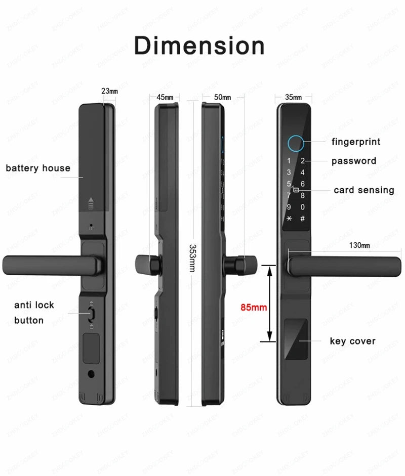 Slim 3.5cm Waterproof Aluminum Smart Door Lock with TTLock Bluetooth Fingerprint Password IC Card APP Control for Sliding Doors