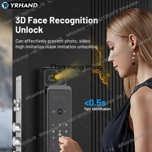 Smart door lock with keypad and camera, dark gray body