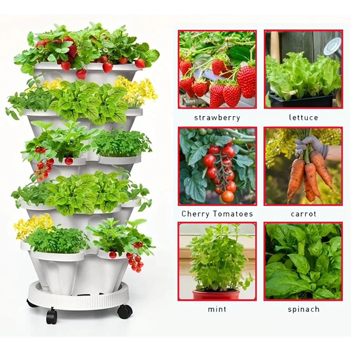 White stackable vertical planter with multiple compartments for herbs and greens