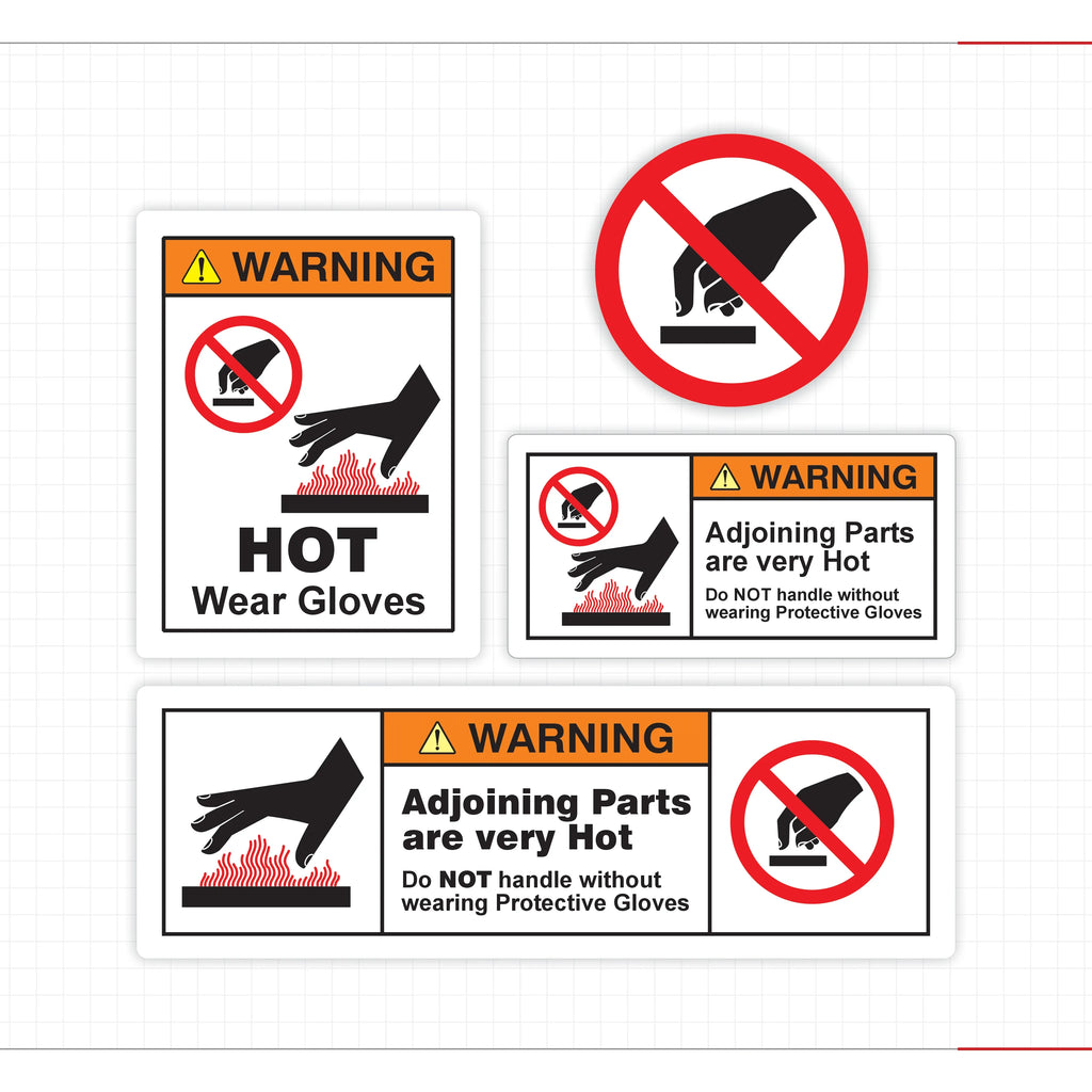 Warning Hot Surface Safety Decal Wear Protective Gloves ANSI ISO Compliant - Angle/Detail 12