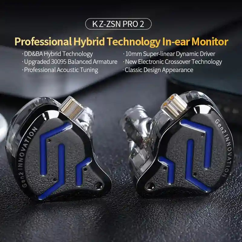 KZ ZSN Pro 2 In-Ear Monitors: Hybrid Dual Driver HiFi Audio Tidesmit
