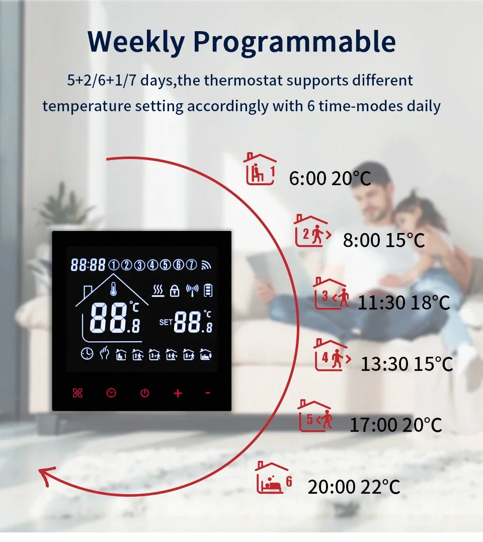 Tuya WiFi Smart Thermostat LCD Display Touch Screen for Gas Boiler Temperature/Electric Floor Heating Water Remote Controller