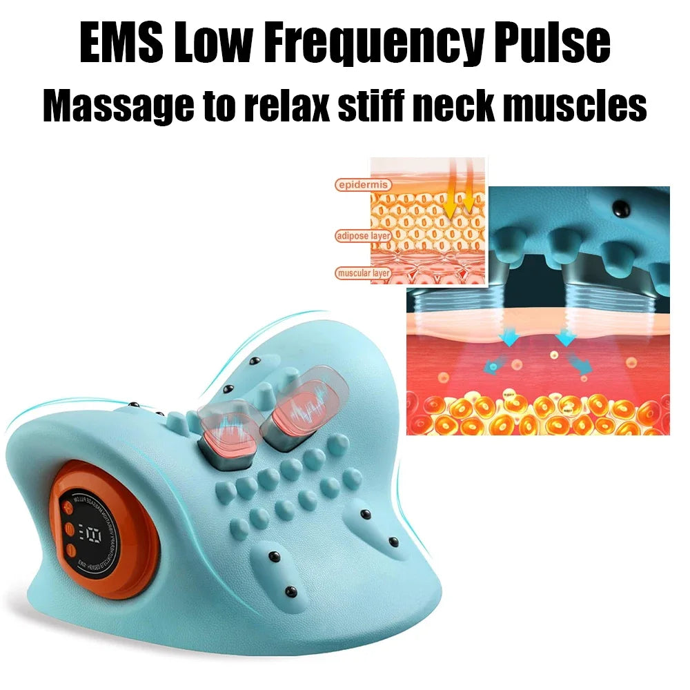 Electric Neck Massager with Heat Therapy - Blue Rechargeable Relief Massage Cushion Tidesmit