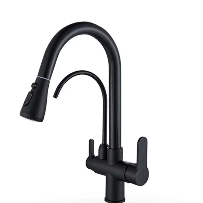 Kitchen Faucet Pull Down Sprayer Dual Handle Stainless Steel Kitchen Tap with Drinking Water Outlet for Water Filter