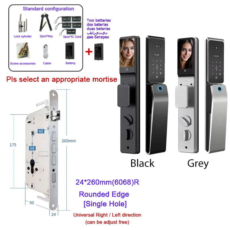 Waterproof  Smart Door Alexa Lock Israel 6590 Mortise Hebrew Tuya Smart Life APP Face Digital Door Lock With Camera
