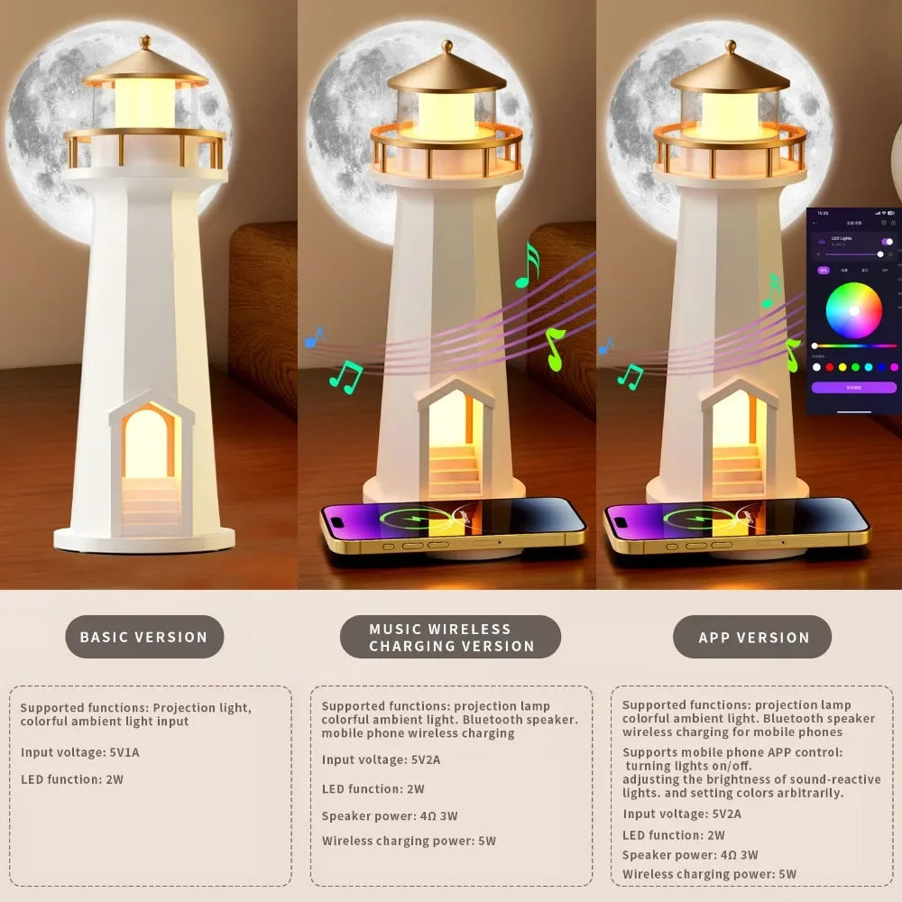 Moon Projector Wireless Charger with Bluetooth Speaker - White Tidesmit