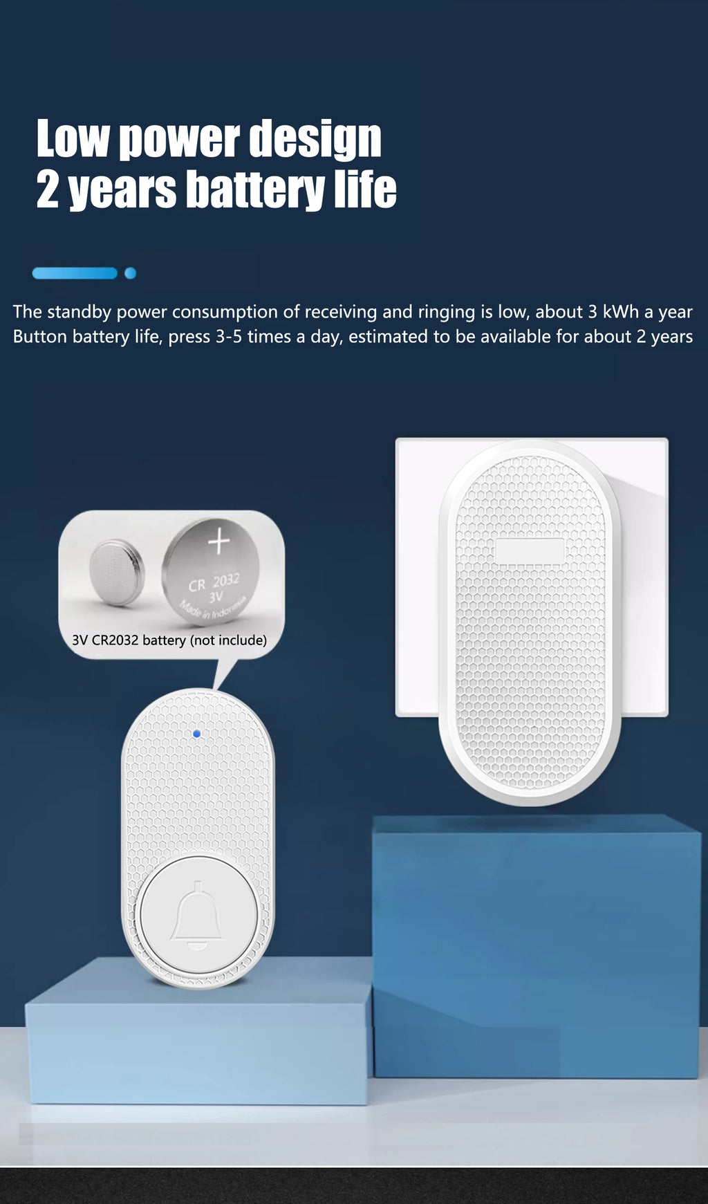 Wireless Doorbell Smart Home 200m Long Distance Remote Control Multi-tone Welcome Door Bell Volume Adjustment EU US Plug White