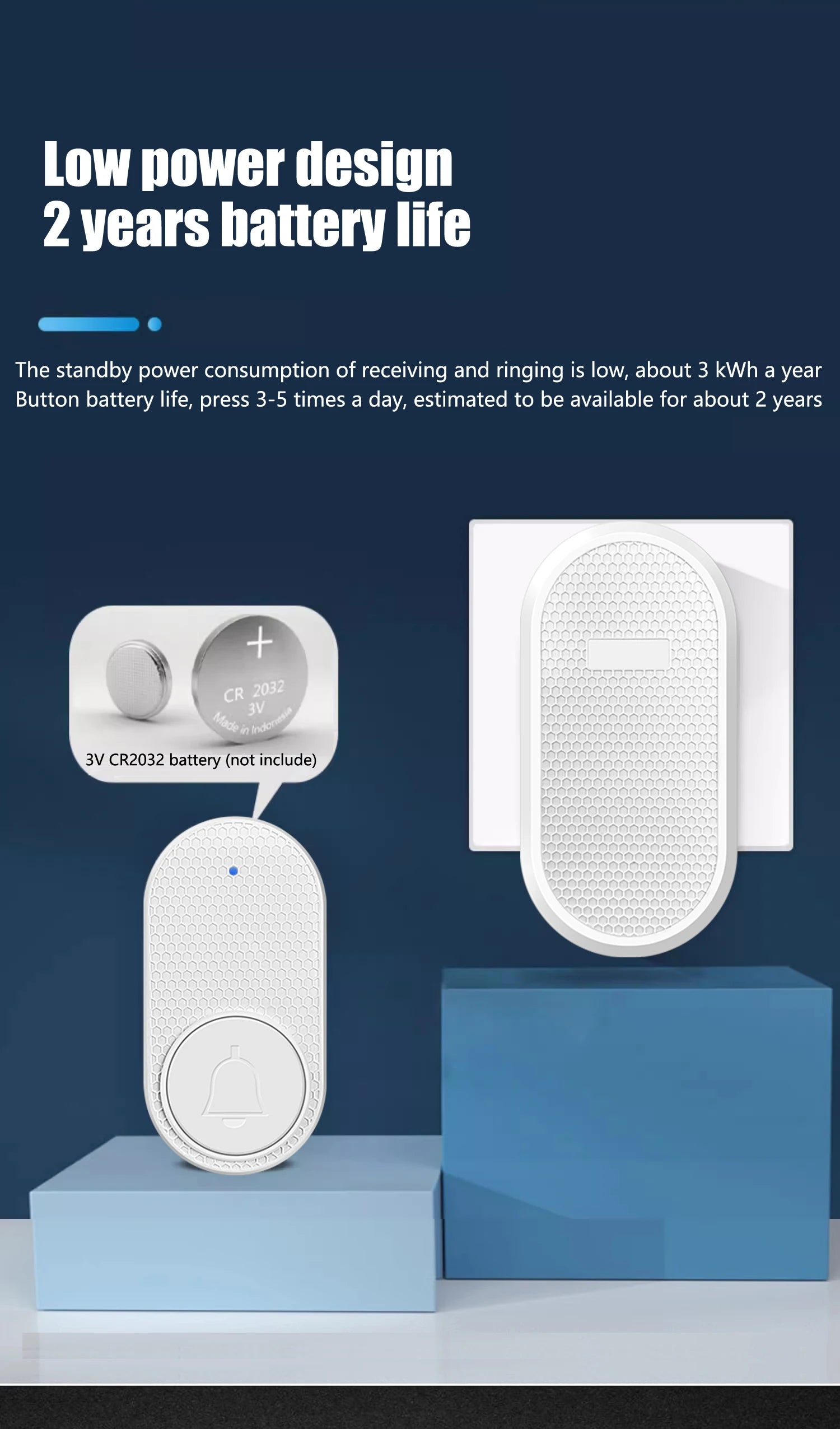 Wireless Doorbell Smart Home 200m Long Distance Remote Control Multi-tone Welcome Door Bell Volume Adjustment EU US Plug White