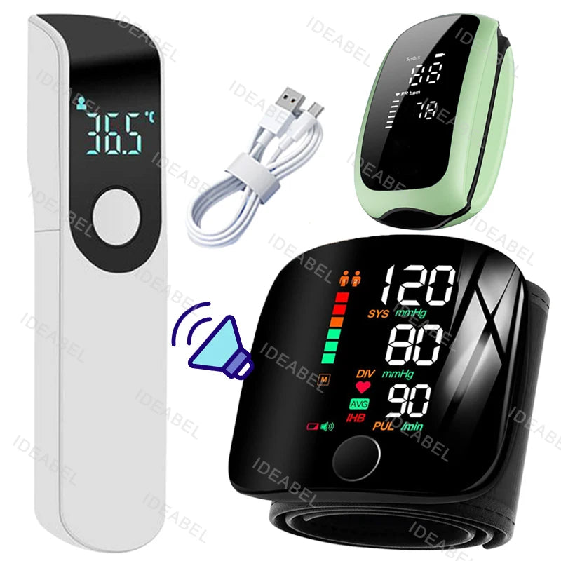 Smart LCD Rechargeable English Voice Wrist Blood Pressure Monitor Digital Automatic BP Tonometer Heart Rate Sphygmomanometer