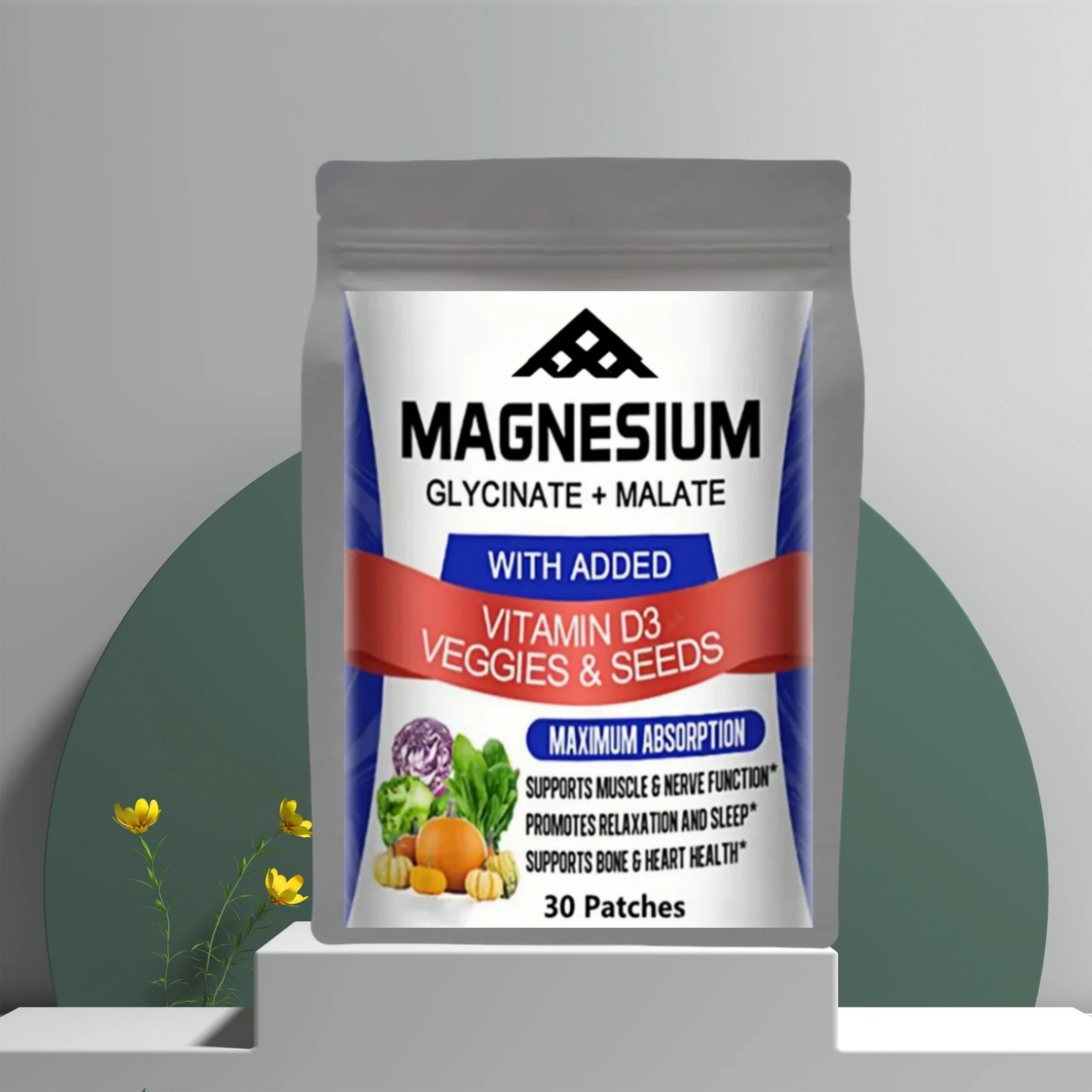 Magnesium Glycinate & Malate Complex with Vitamin D3 - Max Absorption Patches for Bone, Heart, Sleep, Nerves - 30 Patches