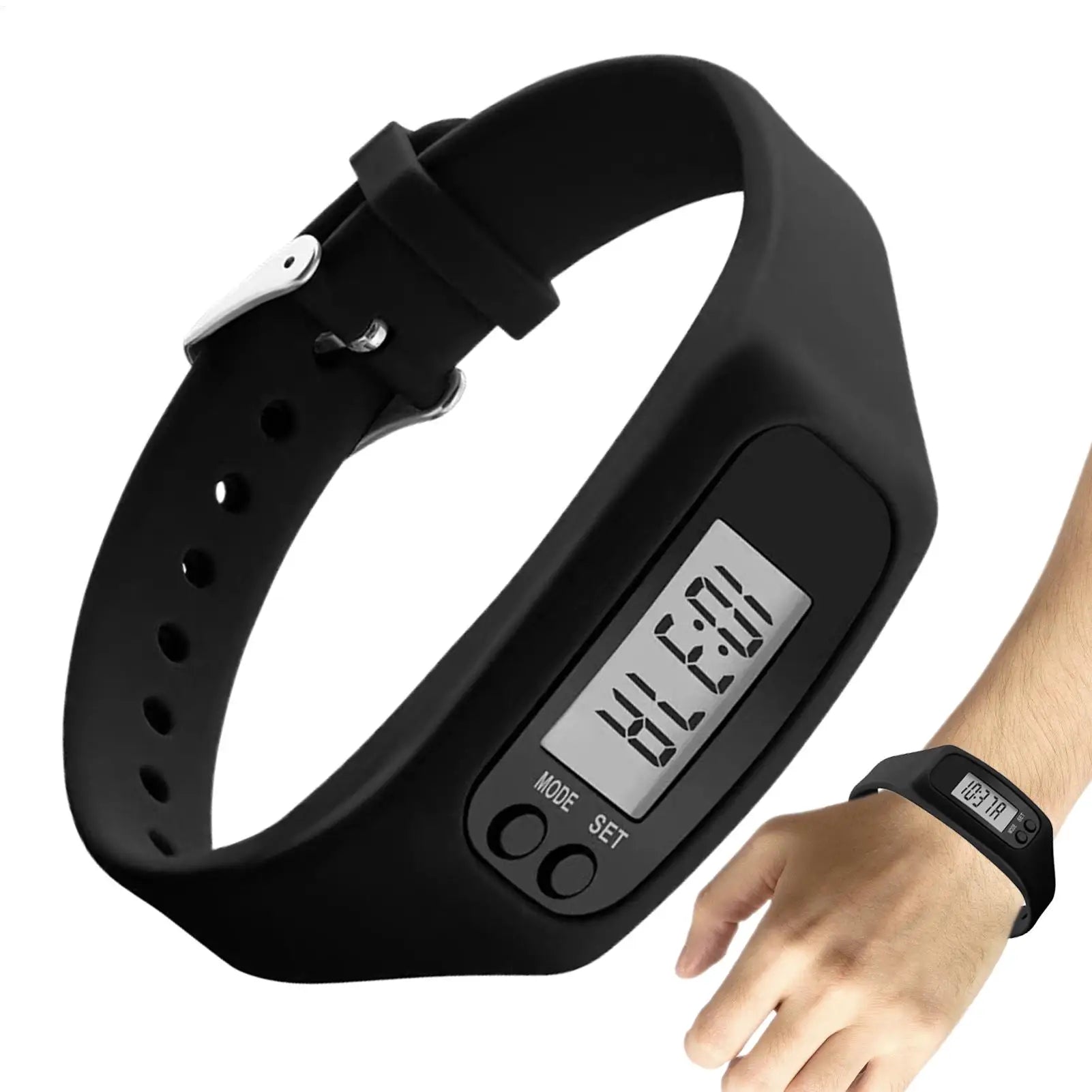 LCD Pedometer Bracelet Step Counter Watch Time Display Silicone StepTracker Multi-Function Fitness Watch For Adults Kids