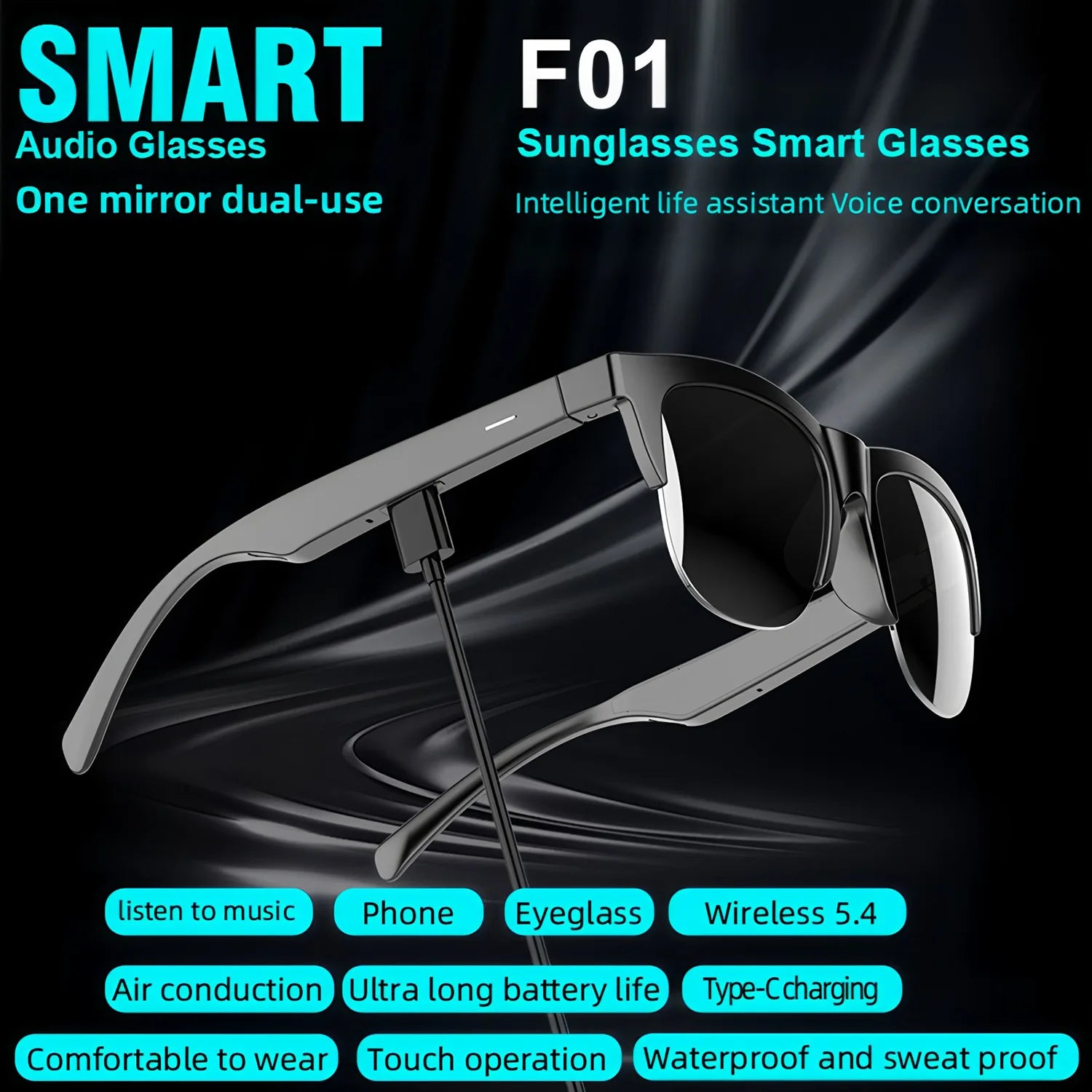 Bluetooth Audio Smart Glasses F06 - Wireless Spatial Sound Eyewear Tidesmit