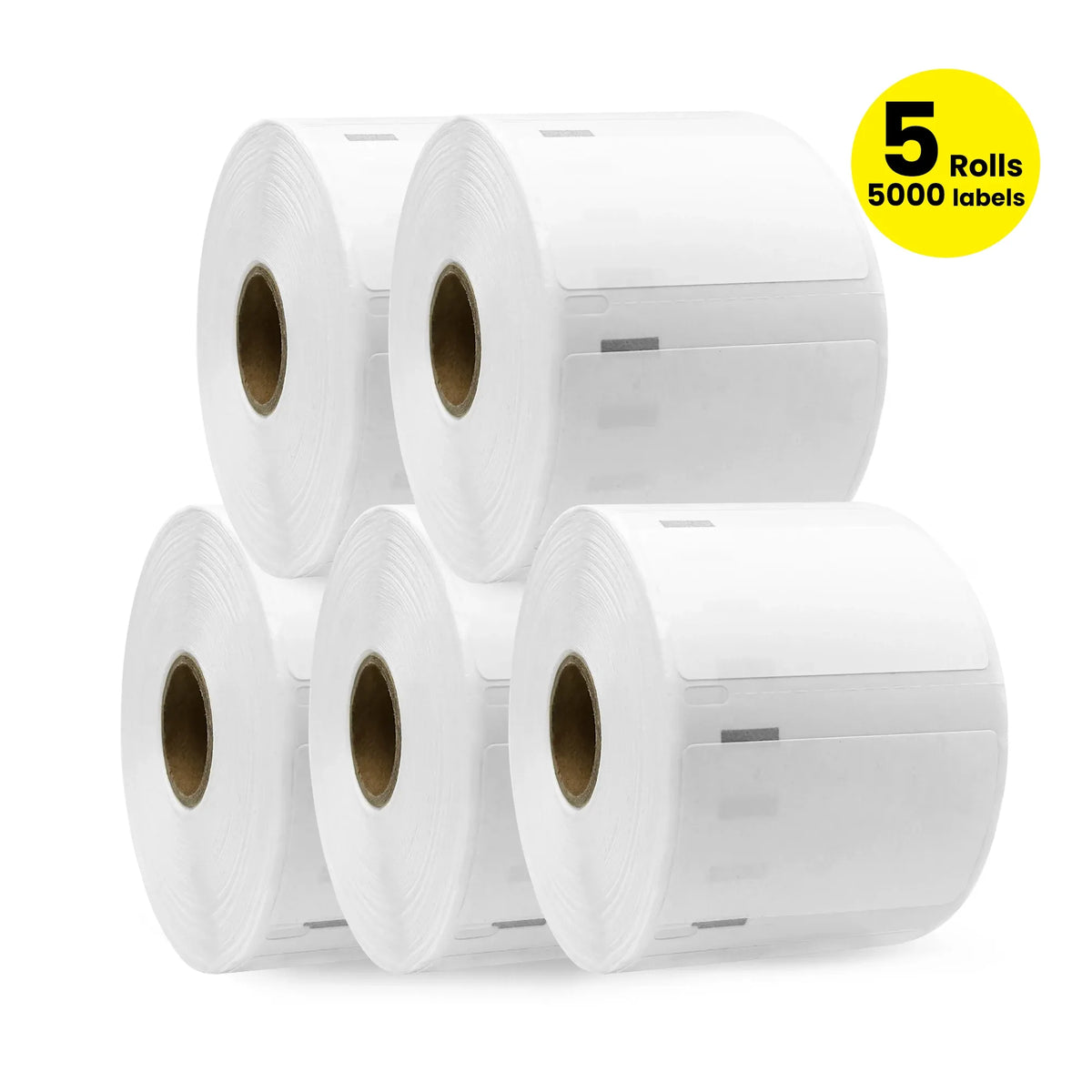 White barcode label roll stack, 5 rolls
