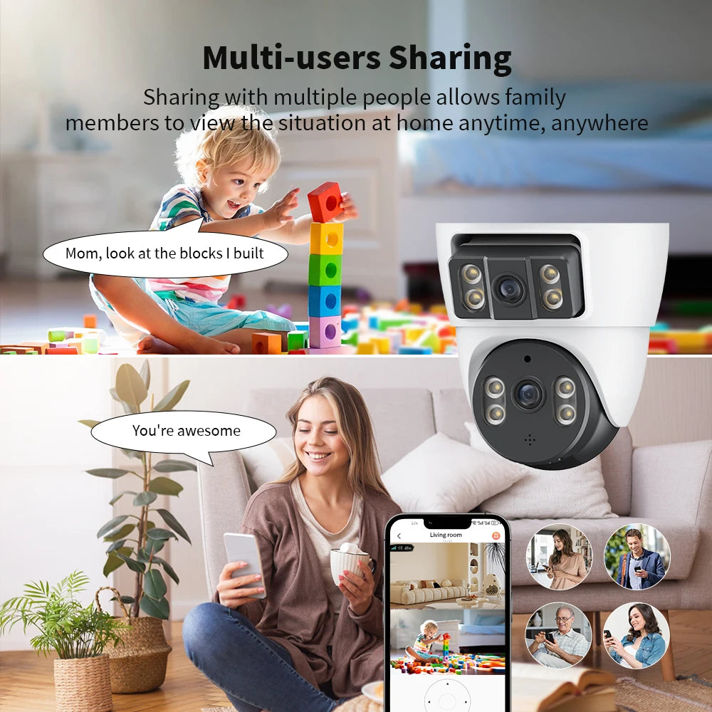 Xiaovv 4MP WiFi House Security Camera CCTV With Dual Lens Dual Screen 360 Degree PTZ AI Humanoid Detection Motion Tracking