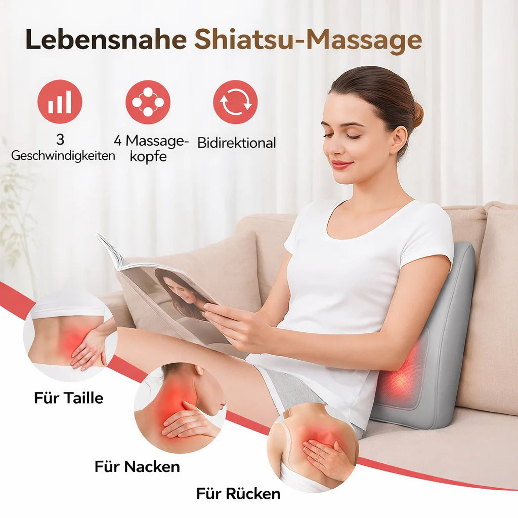 Shiatsu Neck Massage Pillow with Heat Therapy - EU Standard Back Massage Instrument Tidesmit