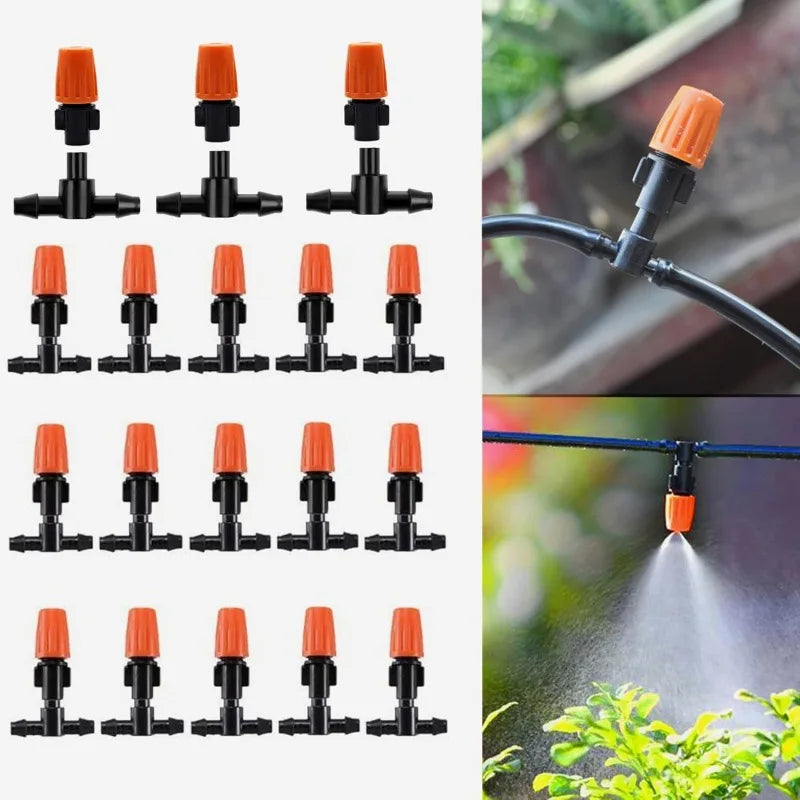 ZK Water Saving Drip Irrigation Kit, 8-Hole Drip Atomizing Nozzle, 4/7 Tubing, C Y Stake for Garden Farm Multi-Scenario Watering
