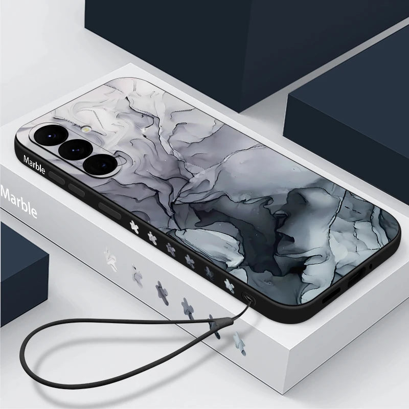 Samsung Galaxy S24 Marble Case with Lanyard - Slim Military Protection Black with Lanyard Tidesmit
