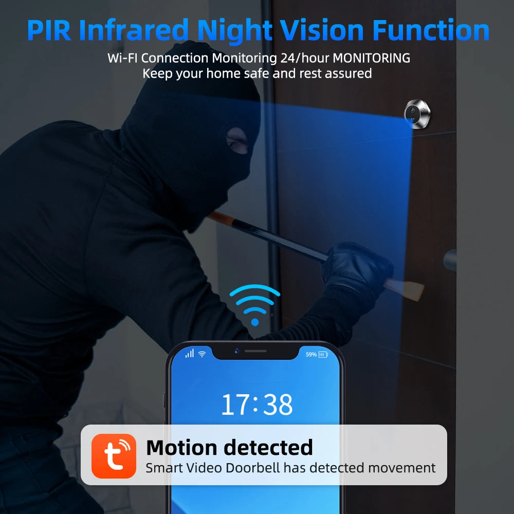 Wsdcam 1080P WiFi Video Doorbell Tuya Smart Door Bell Two Way Audio Intercom Wireless Video Peephole Camera PIR Night Vision