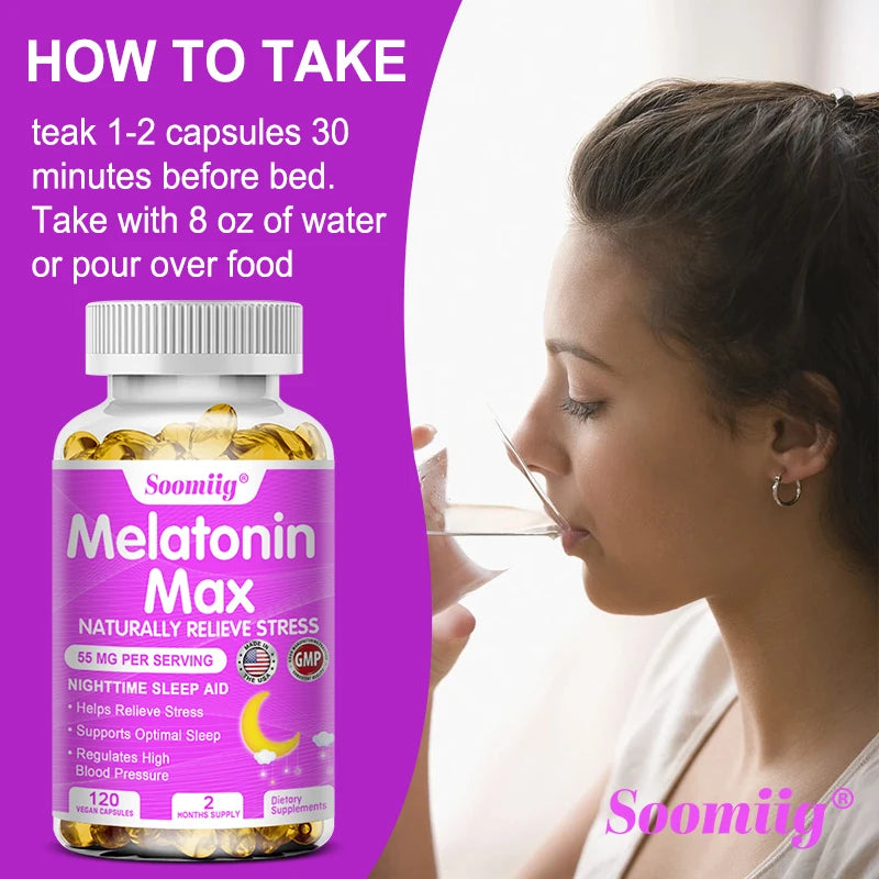 Melatonin 55mg Capsules, Natural Sleep Aid with MSM Zinc Vitamins, Fall Asleep Faster, Stay Asleep Longer, Support Immune System