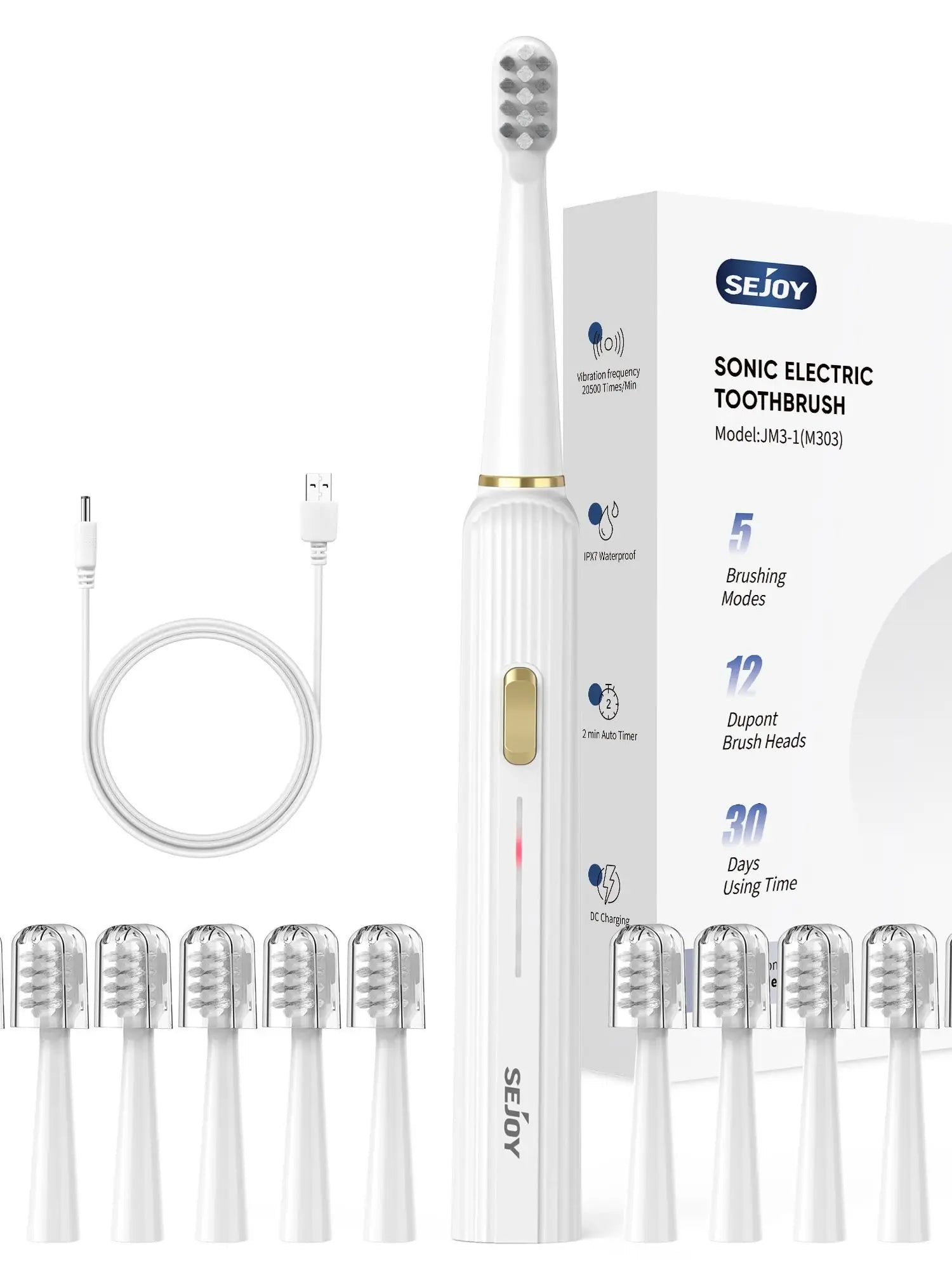 SEJOY Sonic Electric Toothbrush for Adults with 10 Brush Heads, Sonic Electric Tooth brush with 38000 VPM Deep Clean 15 Modes, Rechargeable