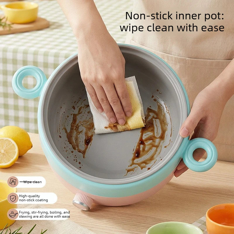 Blue electric cooking pot with wipe-clean non-stick inner pot, dual handles, Colorman