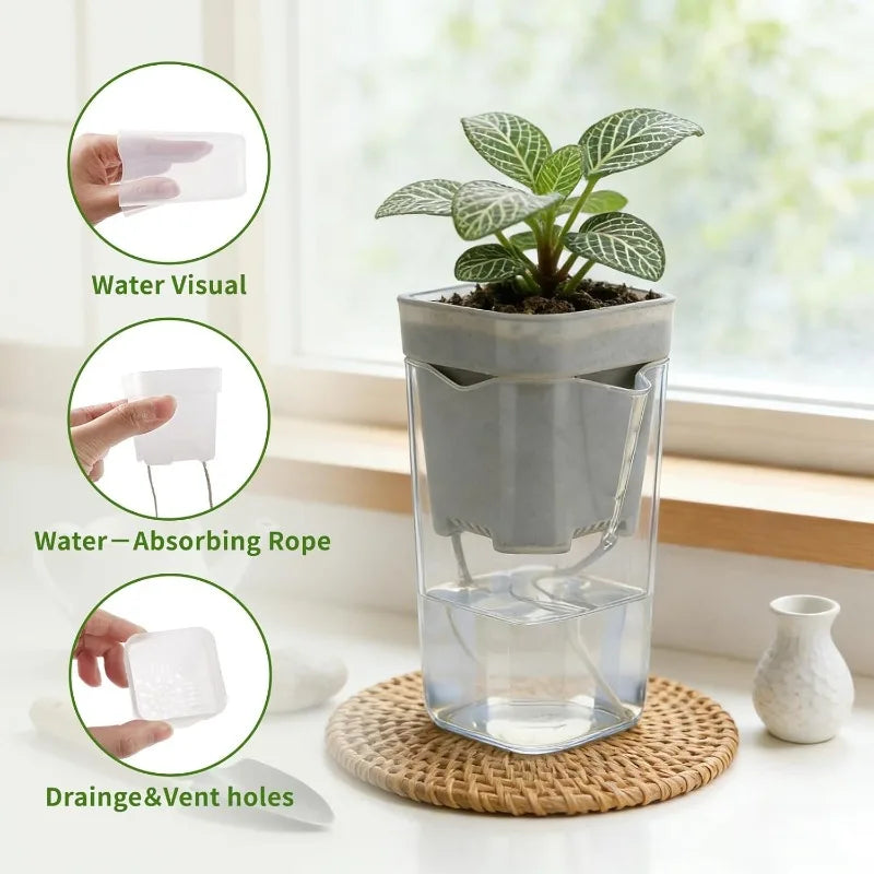 Double Layer Self Watering Planter Drainage Holes Flower Plant Pot Clear Seedling Propagation Container Desktop Garden Supplies