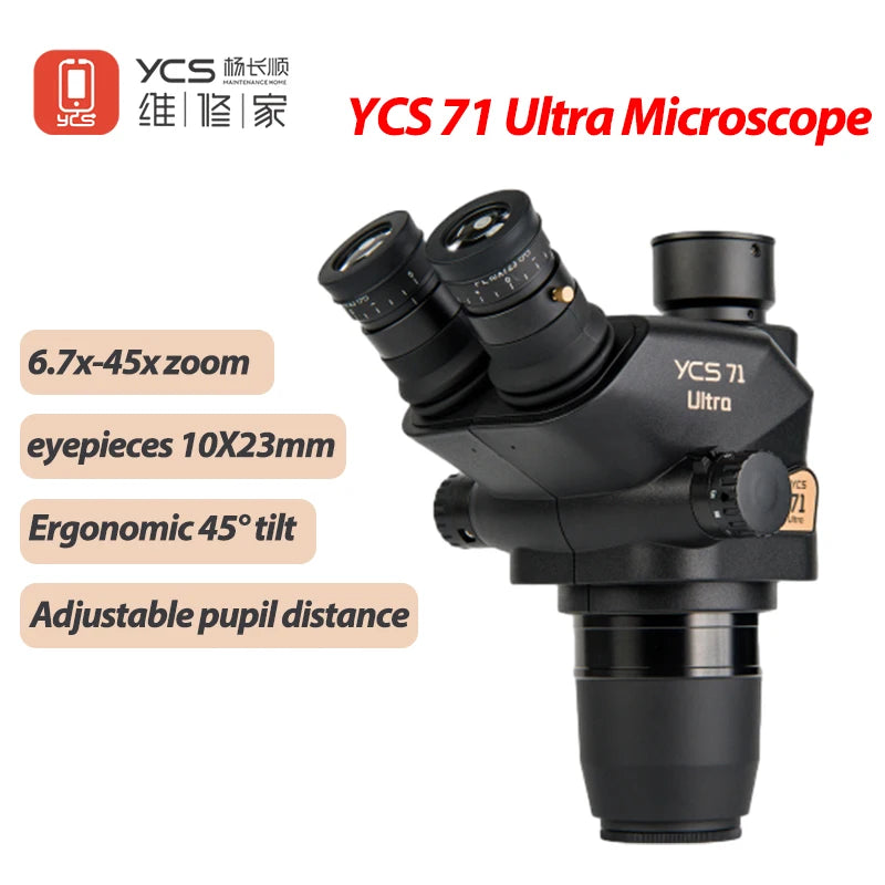 NEW YCS 71 Ultra HD Trinocular Microscope Head 0.67X-45X Zoom for Phone Electronic Repair Microscope Camera