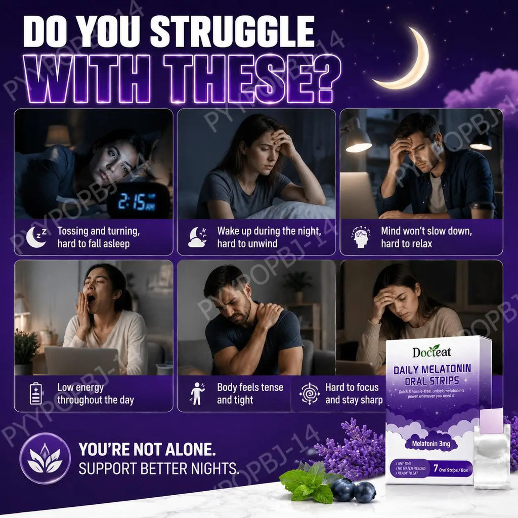 Docteat Daily Melatonin Oral Strips with Vitamin B6 No Water Needed Ready To Eat Dissolving Faster Sleep Onset 7 Oral Strips