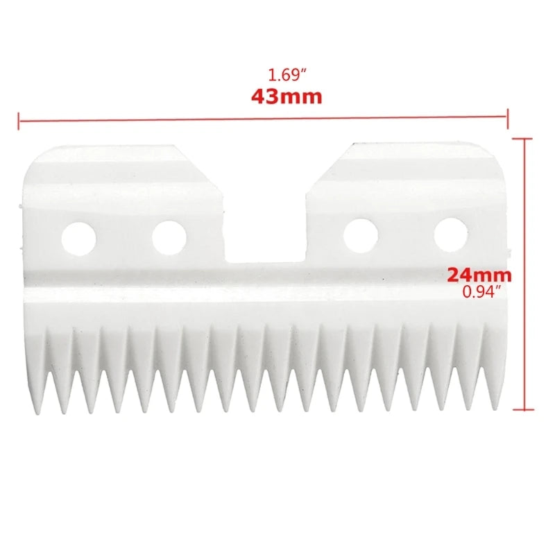 White ceramic A5 pet clipper replacement blade, 43mm wide, for smooth, professional pet grooming.