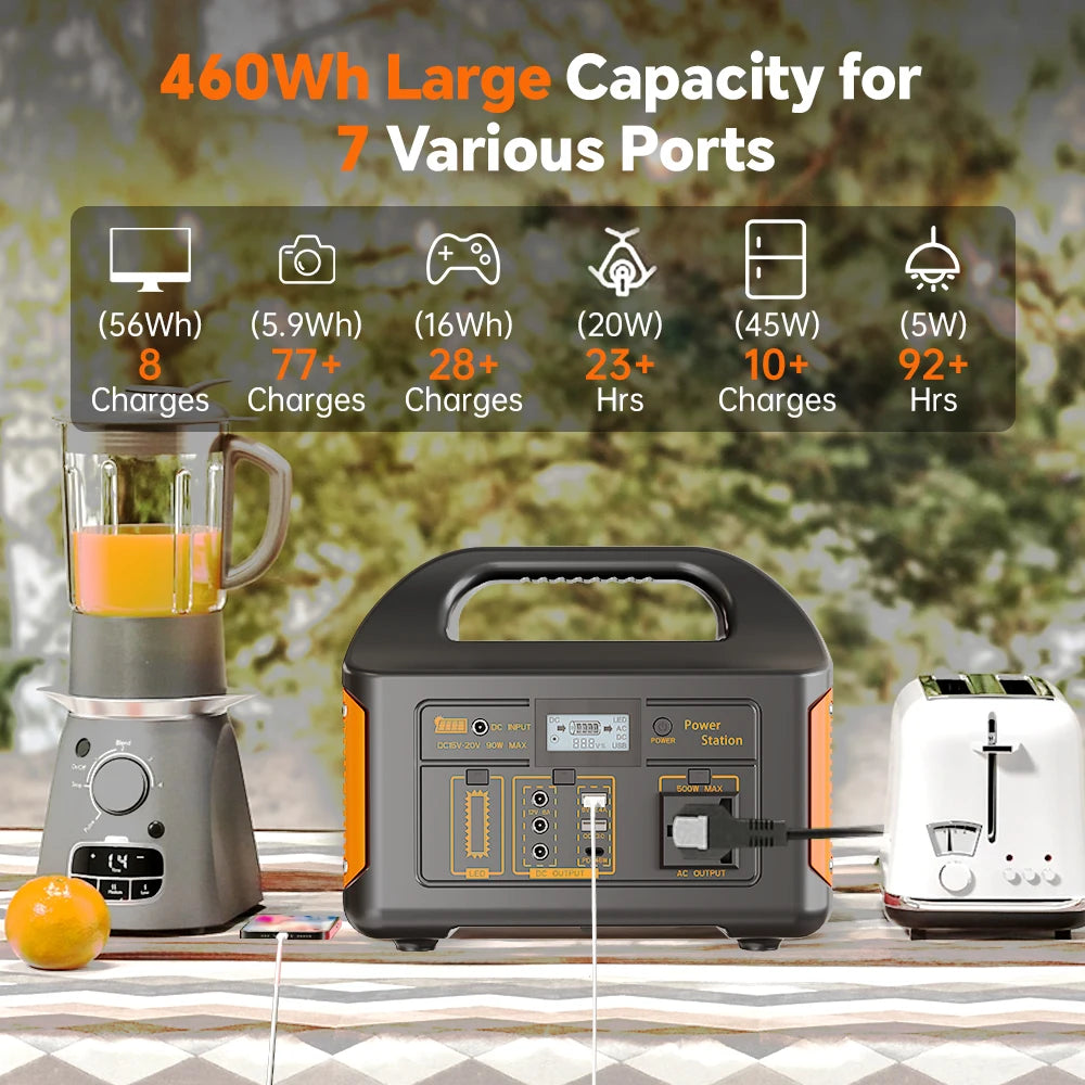 Gaiaray 500W 460Wh Portable Power Station LiFePO4 Battery UPS Backup Power Solar Generator Emergency Power Plant for Camping RV