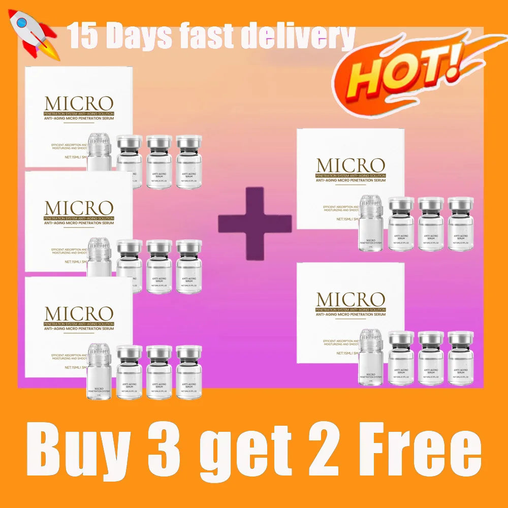 Micro Collagen Anti-Aging Serum Set: Hydrating, firming, pore-cleaning essence in glass vials for smooth, youthful skin.