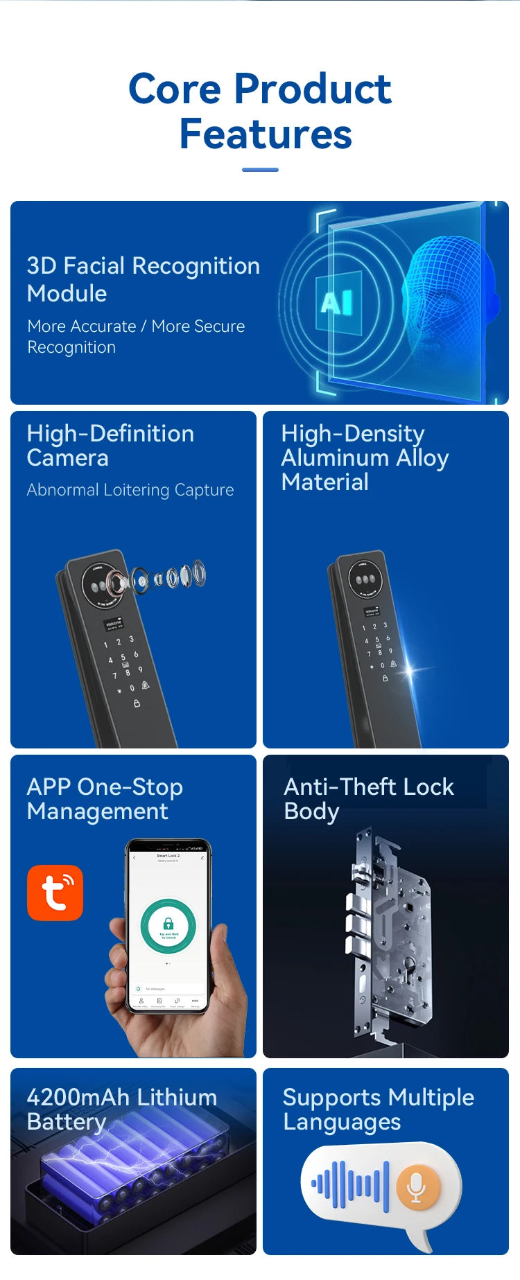 Smart Door Lock Tuya Wifi Smart Fingerprint Cerradura Inteligente Digital Safe Door With Camera Lock For Home