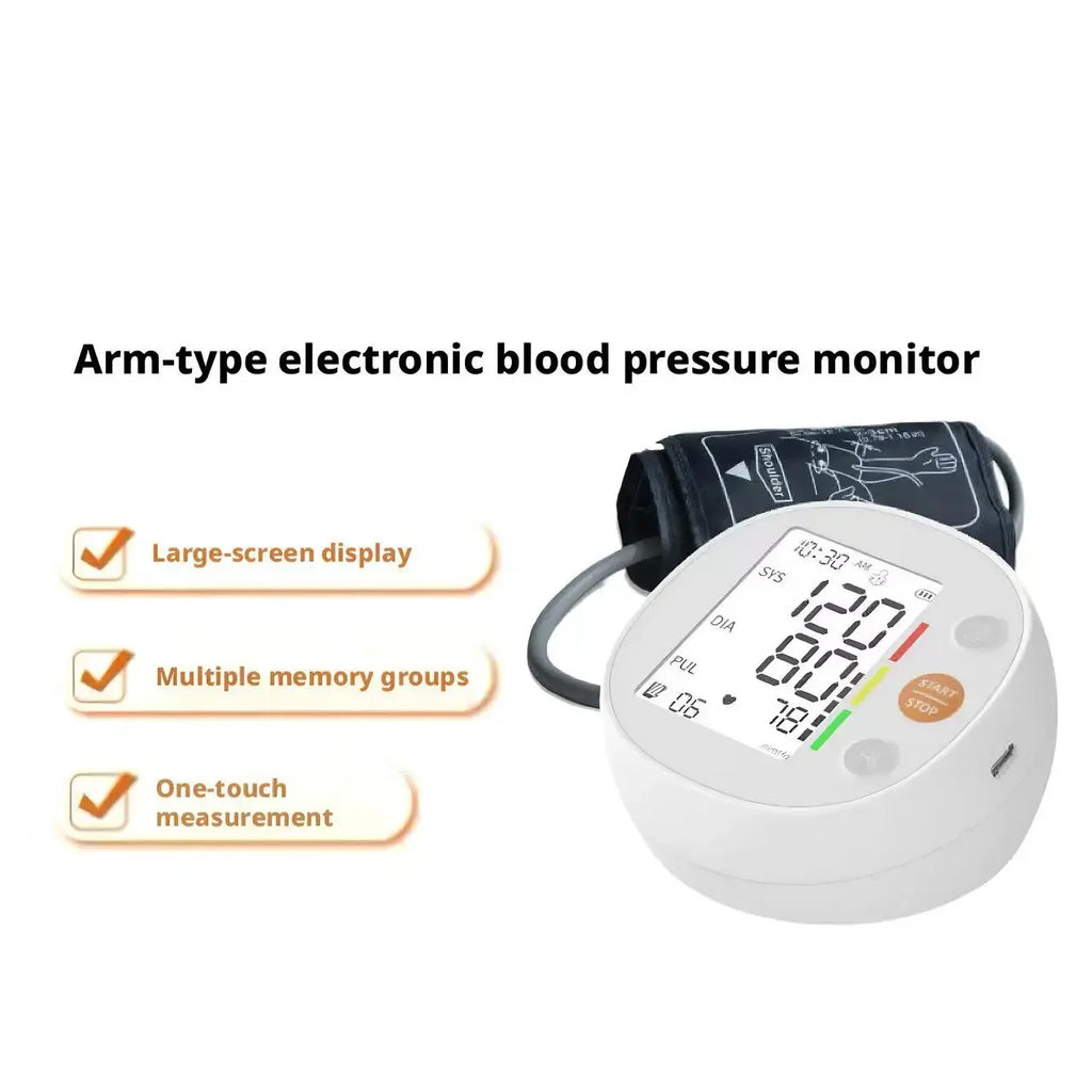 Round Upper Arm Blood Pressure Monitor Automatic Accurate Digital Medical BP Meter Sphygmomanometer for Elderly Home Use