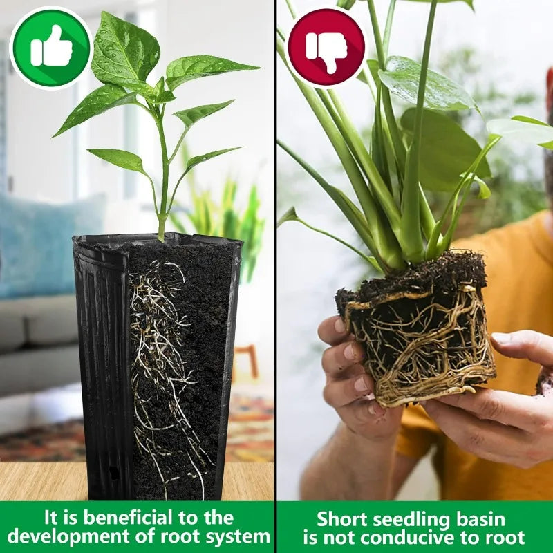 Plastic Deep Plant Nursery Pots Large Seedling Flower Container Starting Pots with Drainage Holes for Indoor Outdoor Gardening