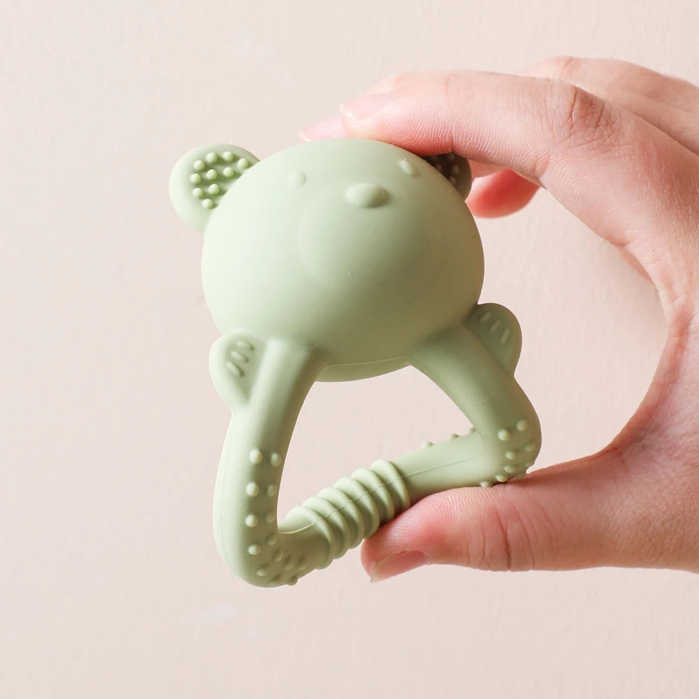 Baby Silicone Teether Bear Hand Bell Food Grade Teether Toys Rattle Baby 0-12 Months Silicone Sensory Toys Silicone Teething Toy