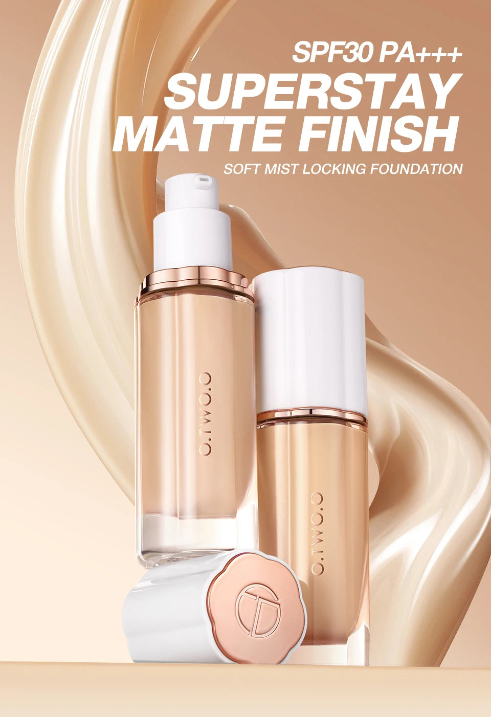 Tidesmit liquid foundation texture close-up showing high coverage waterproof makeup base with SPF30