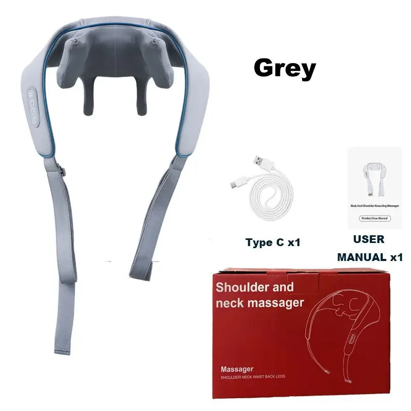 Shiatsu Neck Massager Cordless with Heat - Deep Tissue Relief GEN2 Relaxation Treatment GEN2 Grey Tidesmit