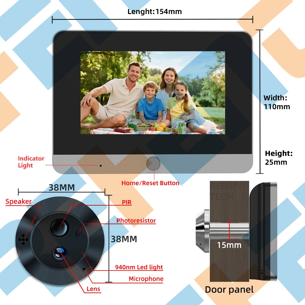 5Inch 10000mAh Two Way Audio 2MP Tuya SmartLife WiFi Digital Door Eye Peephole Viewer Infrared 940NM Night Vision PIR Camera