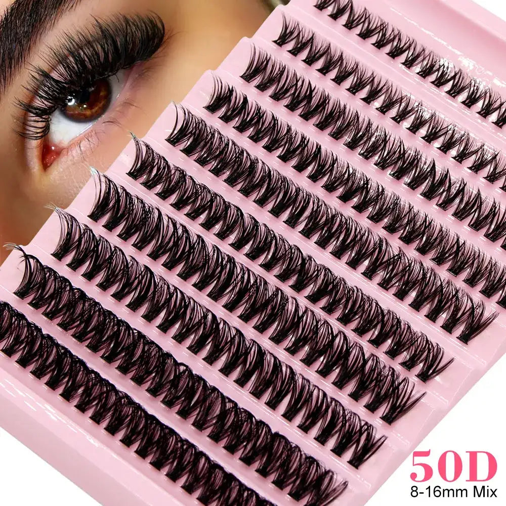 Big Capacity Super Bunch DIY Cluster Lashes 8-16mm Mix Charm Style Eyelashes Extension False Eyelash Makeup Tool Russian Volume False Eyelashes 200pcs 50D 0.07mm|8-16mm Mix Tidesmit