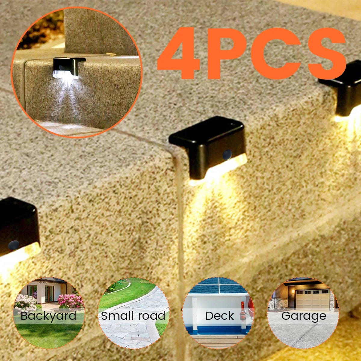 Warm White LED Solar Step Lamp Path Stair Outdoor Garden Lights Waterproof Balcony Light Decoration for Patio Stair Fence Light