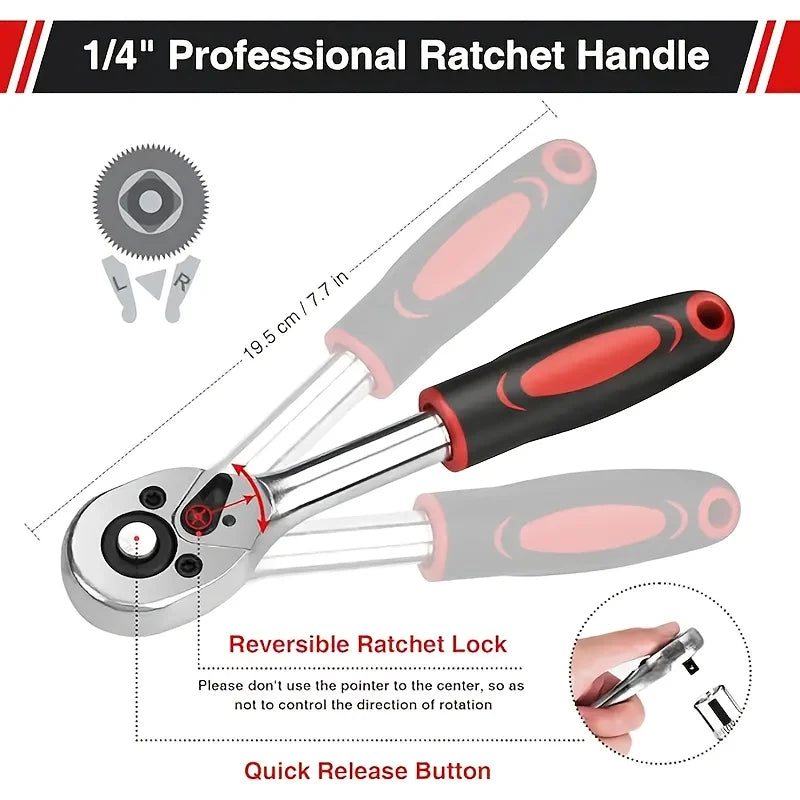 Professional 46pcs Cr-V Steel Socket Set with Ratchet Wrench Storage Bag Durable Sockets Extension Bar for Auto Home Repair Tool