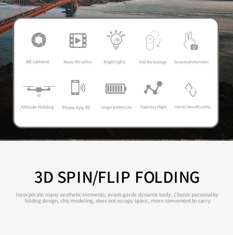 4K Camera Drone Foldable Quadcopter with Dual Wide Angle Lens Tidesmit
