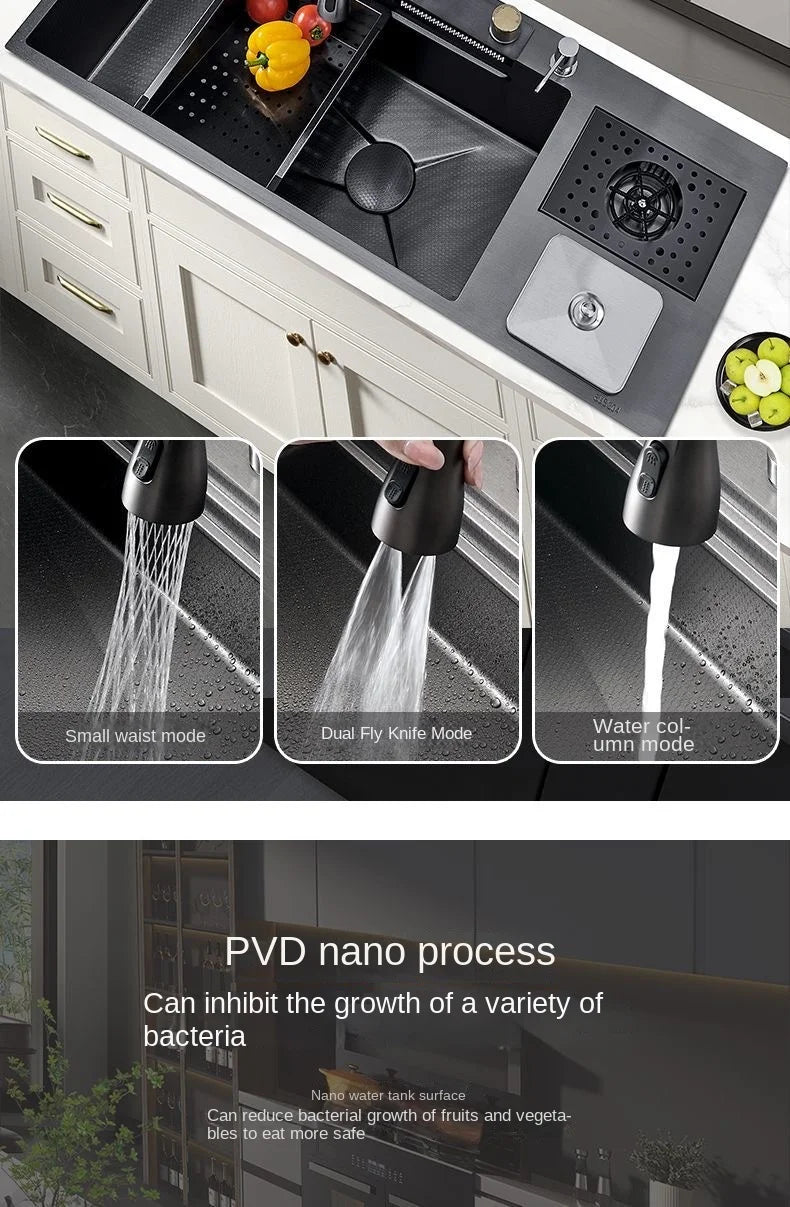 Flying RainWaterfall Sink Stainless Steel Large Big Single Garbage Can Waste Sink Kitchen Household Washbasin Handmade Sinks